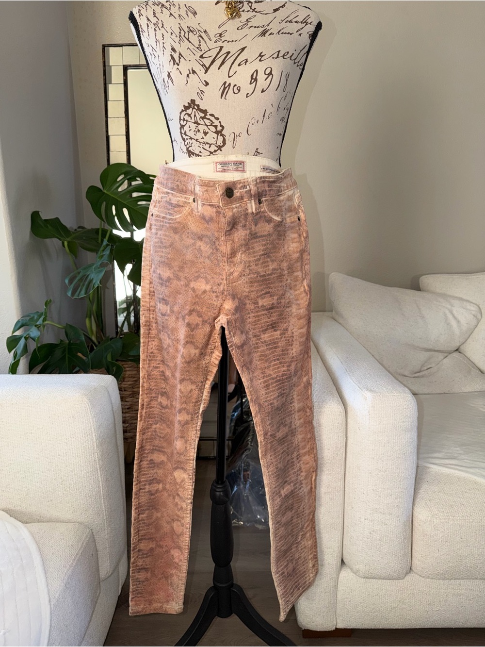 Guess Snake-Print Straight Leg Jeans 1981 Power Skinny